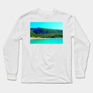 View from Molo Portonovo at the Adriatic Sea with waters, beach, equipment Long Sleeve T-Shirt